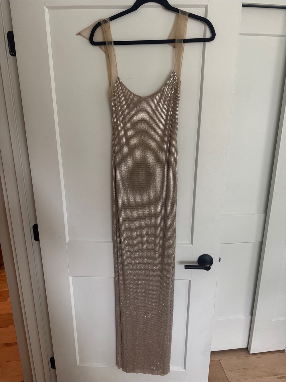 Meshki Nude Gold Sheer-strap Maxi Dress
